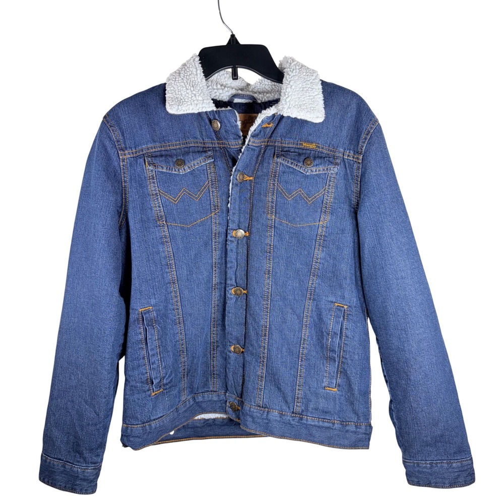 Wrangler Sherpa Lined Denim Trucker Jacket Mens XL Authentic Western Coat Blue